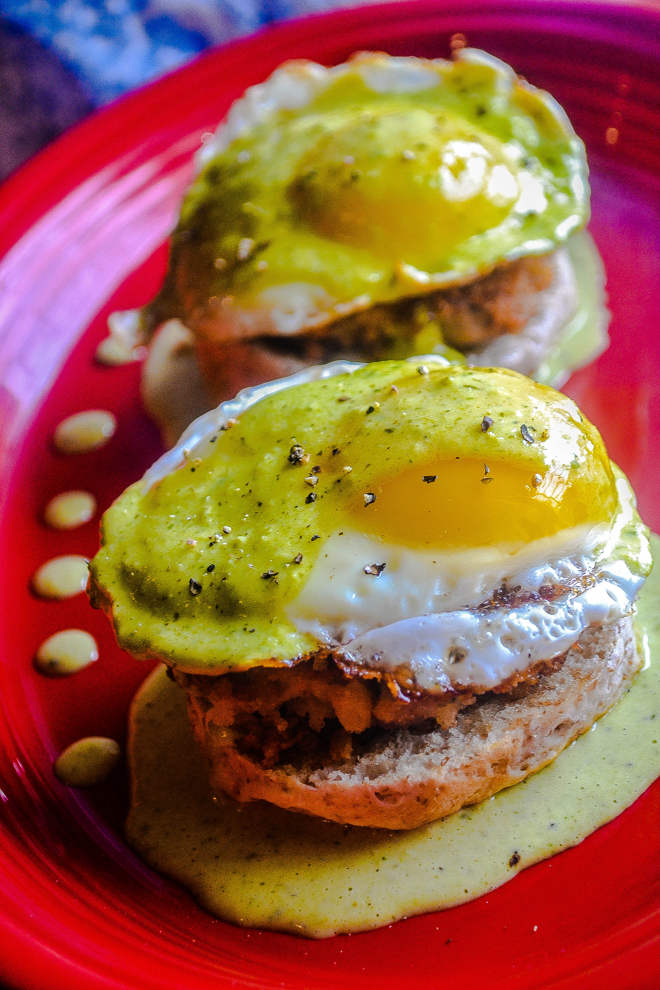 Panko Crusted Bean & Chorizo Patty, Poached Eggs, Poblano Hollaindaise