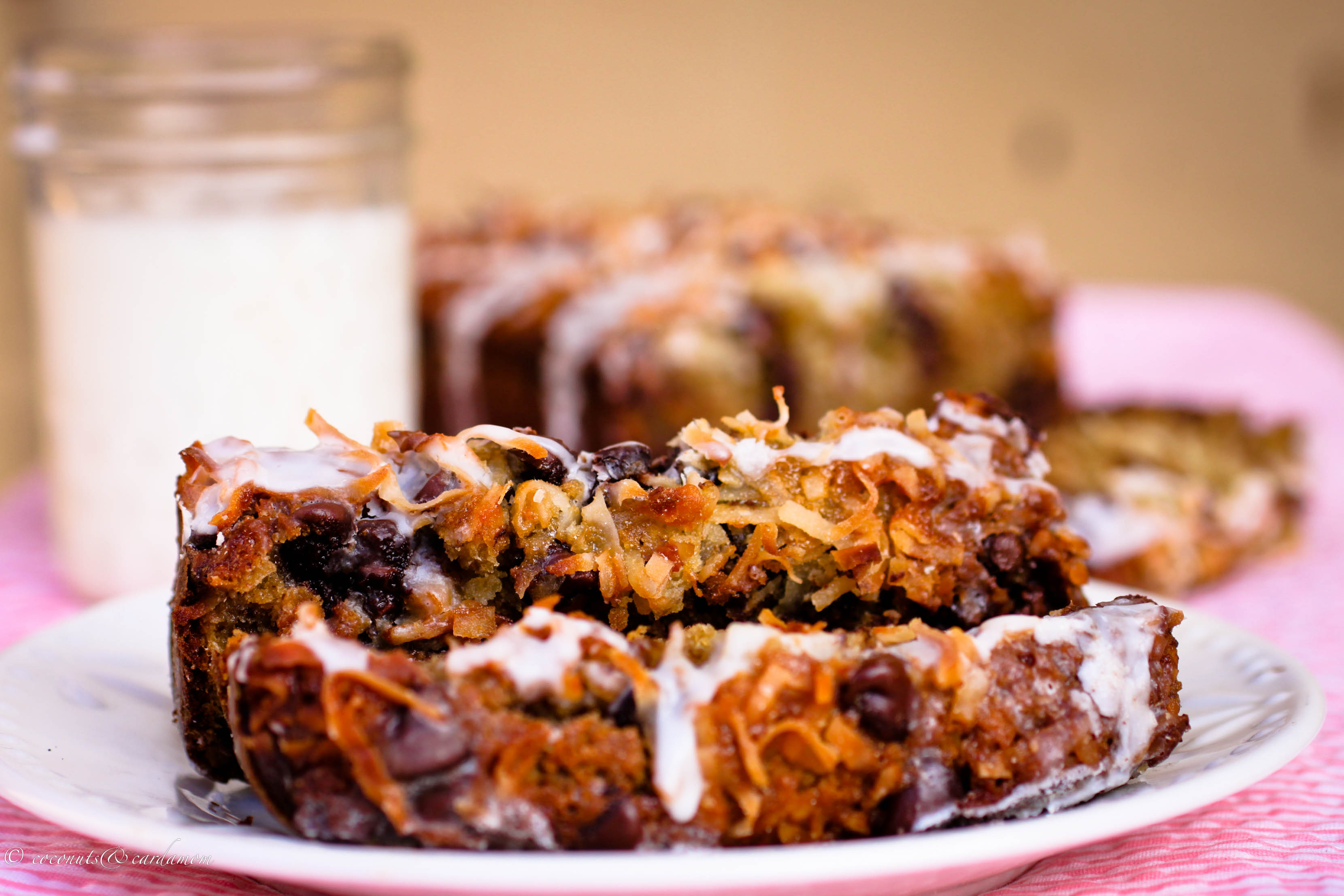 Peggy's Gluten Free Coconut Chocolate Chip Banana Bread with Sweet Drizzle