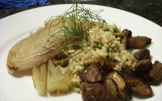 Fried Brown Rice with Braised Fennel and Roasted Eggplant