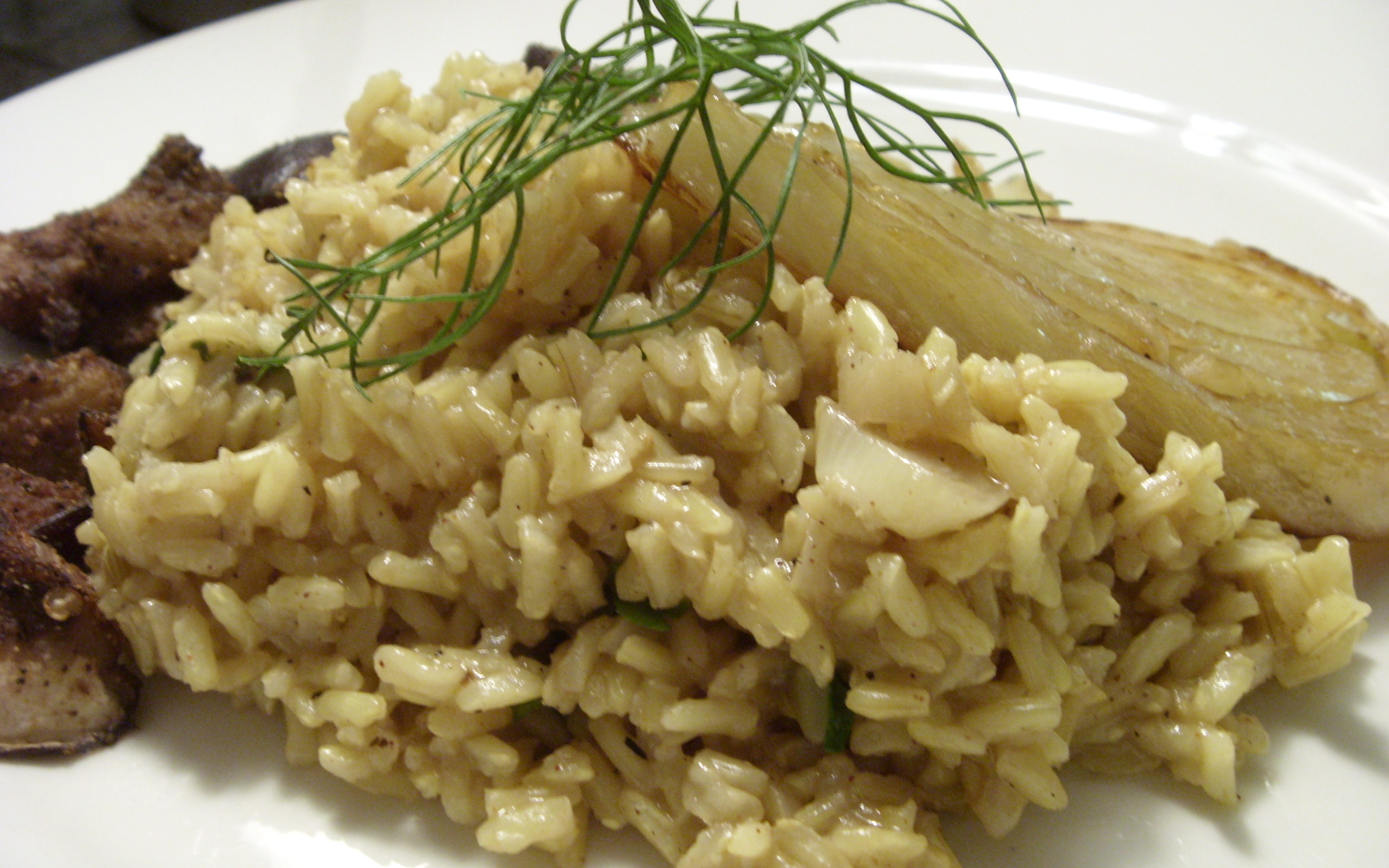 Fried Brown Rice with Braised Fennel and Roasted Eggplant