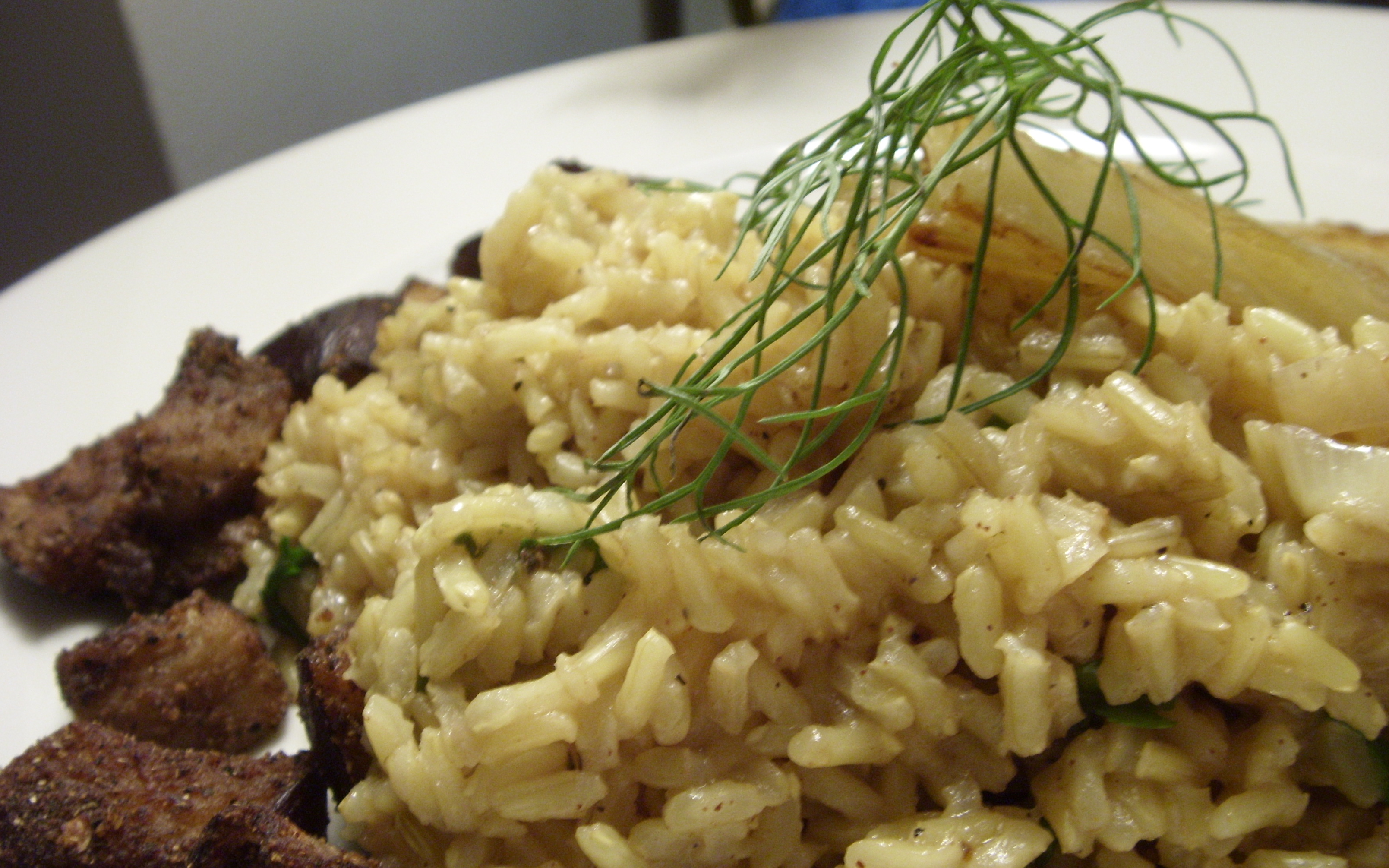 Fried Brown Rice with Braised Fennel and Roasted Eggplant