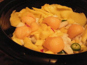 Peruvian Cannon Ball Ceviche with Mango and Melon