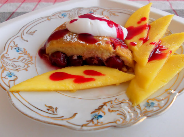 Cherry Clafouti Baked in Mango-Coconut Custardy Batter