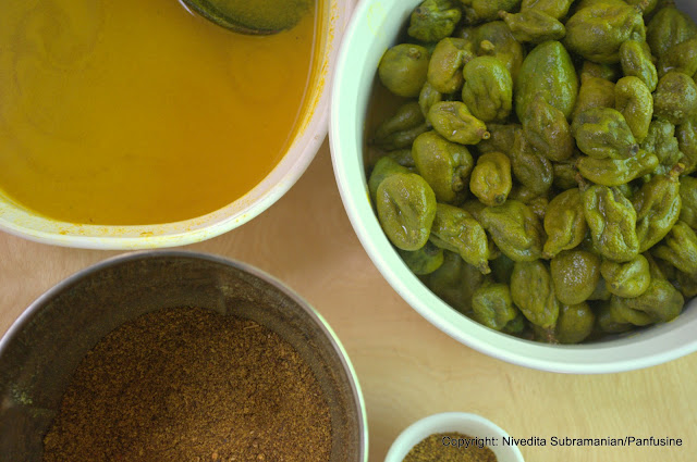 Pickled Baby mangoes in a chile mustard sauce (vadu Mangai)
