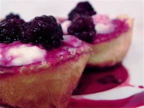 Pancake cups with ricotta, lemon, and blackberry