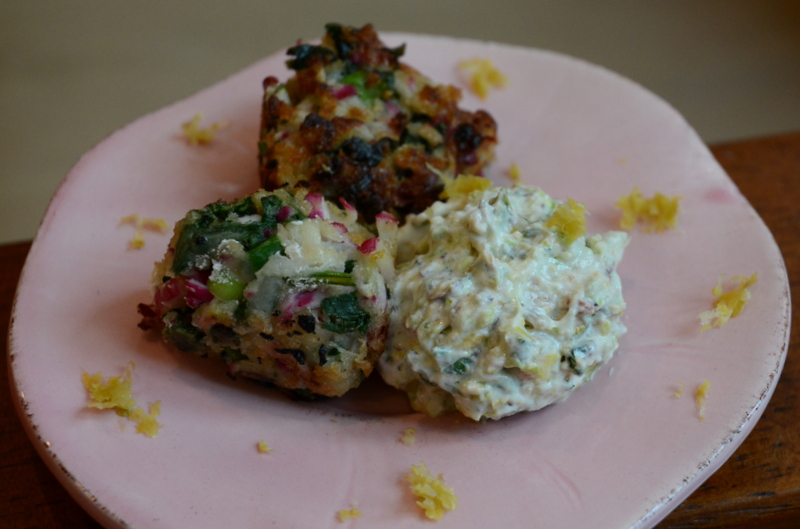Radish Fritters with Pistachio-Yogurt Sauce
