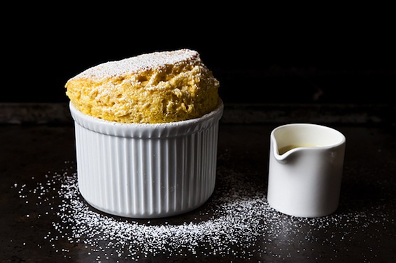 Mango Soufflés with Coconut-Lime Crème Anglaise