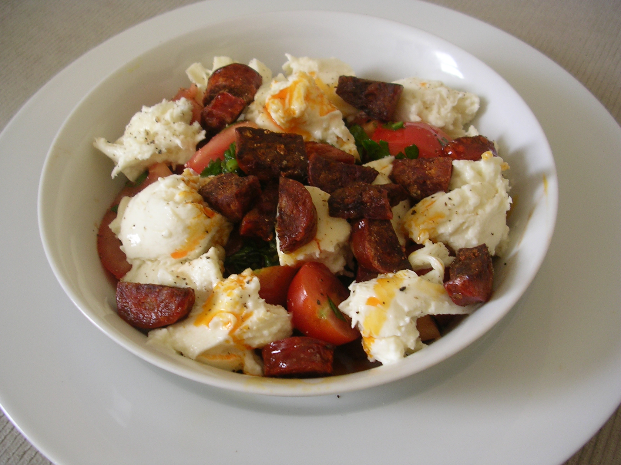 Tomato and Mozzarella Salad with Chorizo