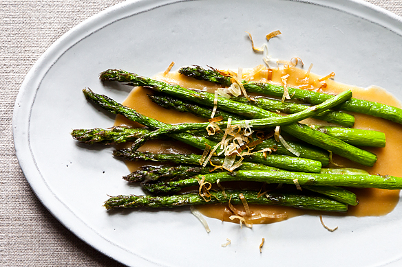 Nobu's Fried Asparagus with Miso Dressing