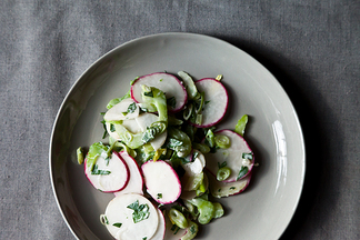 Crunchy Celery, Radish and Turnip Salad-Slaw in Blue Cheese Sauce