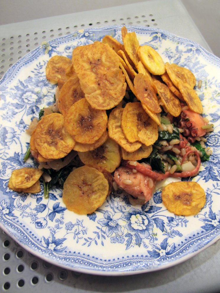 Octopus with Mustard Greens and Rice