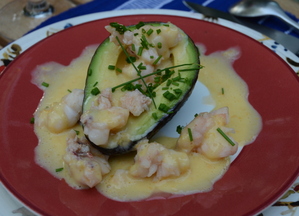 Avocado Cups with Lobster and Grapefruit Sabayon Cream