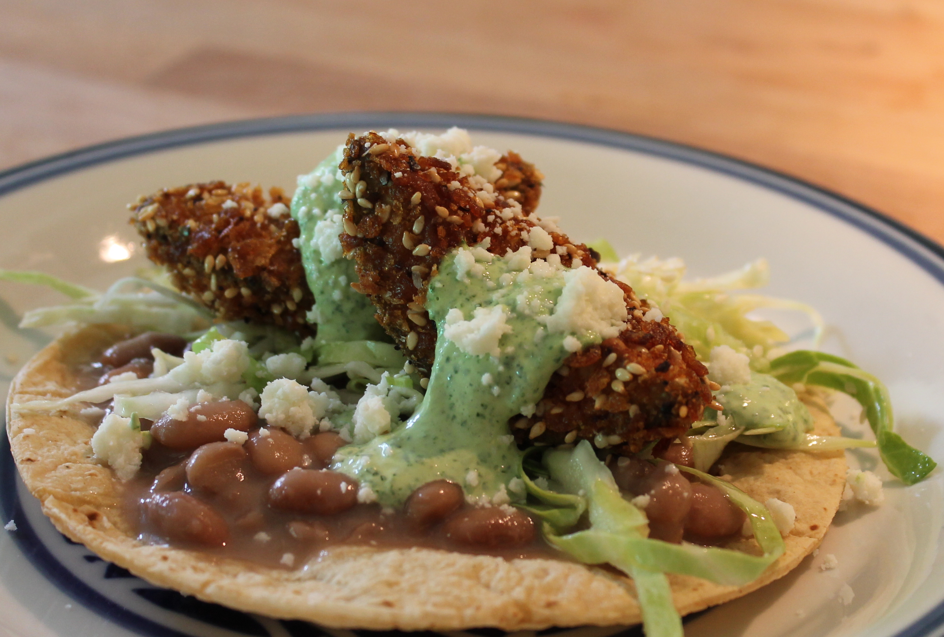 Fried Avocado Tacos with Sesame and Lime