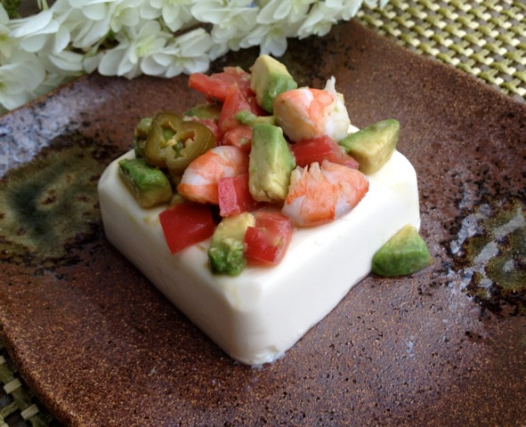Quick Avocado Jalapeño Balsamic Shrimp on Tofu