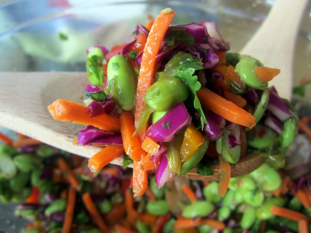 Asian Edamame Salad with Avocado, Toasted Almonds, & Cilantro