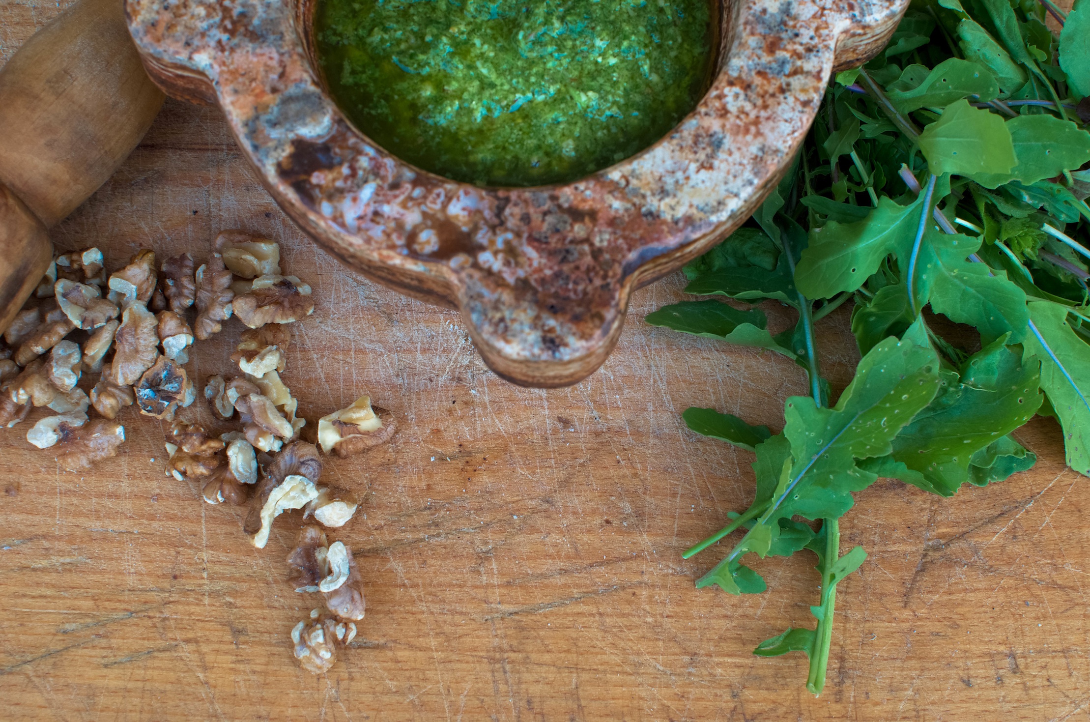 Arugula Walnut Pesto with Fresh Pasta