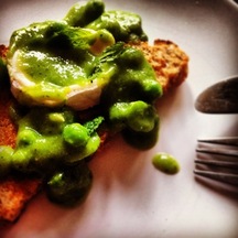  Something Toasted with Minted Peas, Broad Beans and Goats Cheese