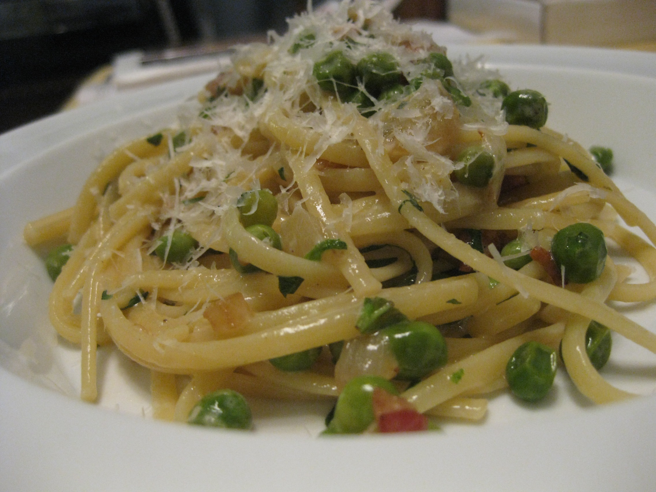 Linguine with Mint, Bacon, and Peas