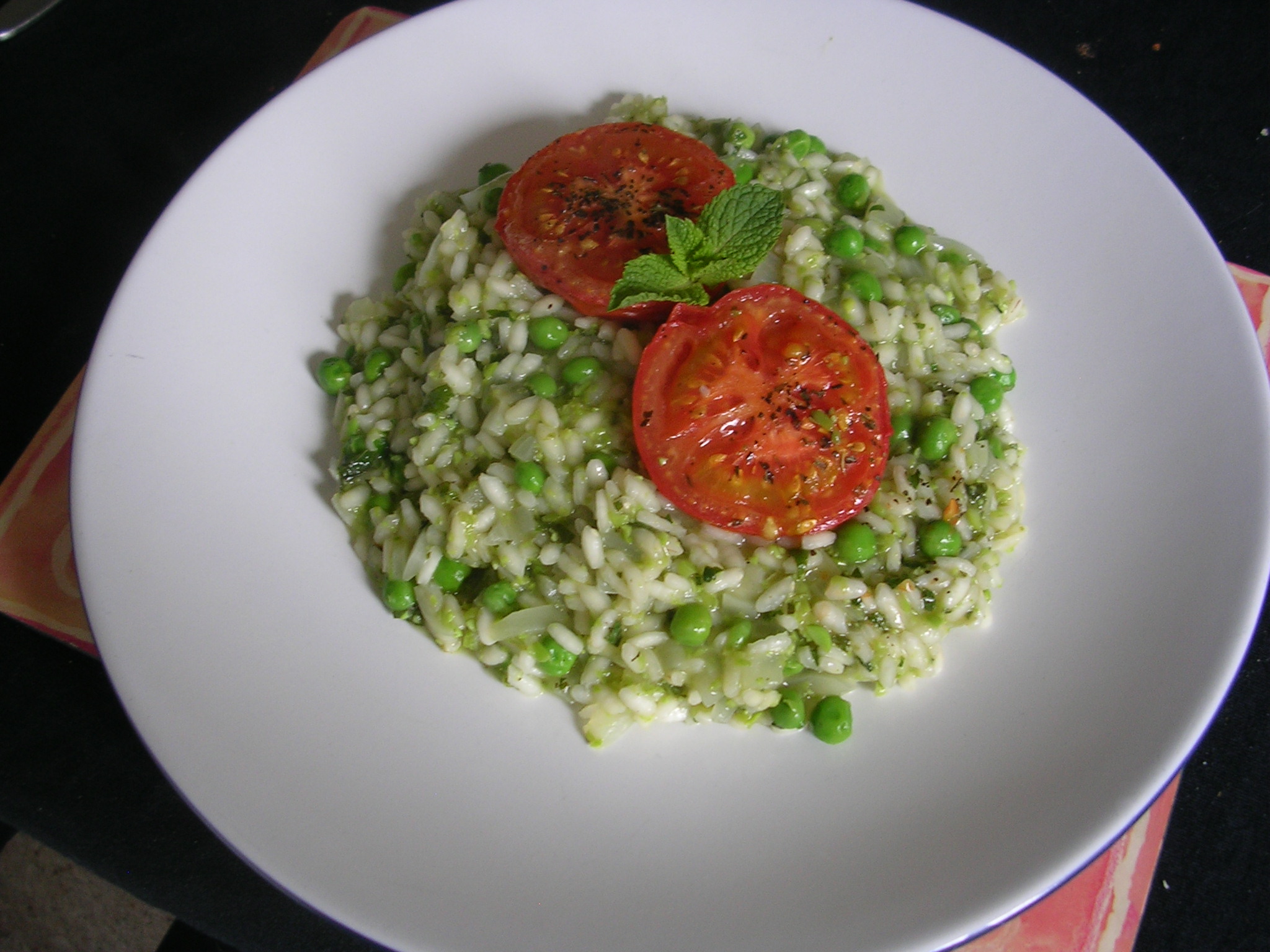 Mint and Green Pea Risotto, with Roasted Tomatoes