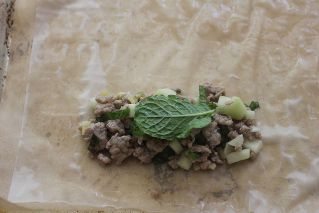 Spring Rolls with Mint, Pork and Green Apple with Spicy Vinegar-Mint Syrup