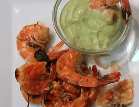 “Cocktail” Shrimp with Spicy Mint-Avocado Dipping Sauce
