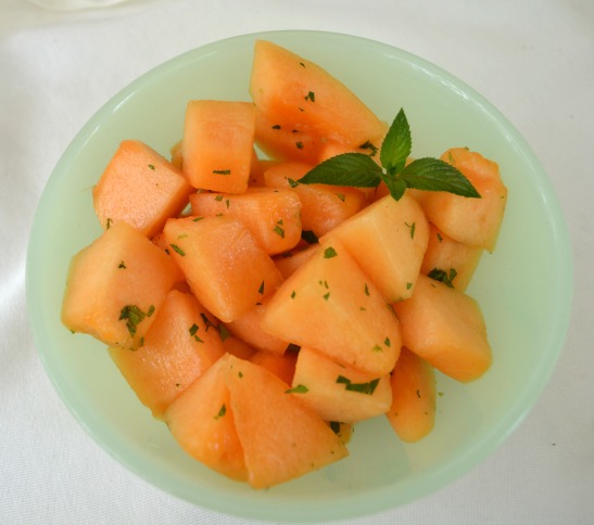 Cantaloupe with honey, mint & lime