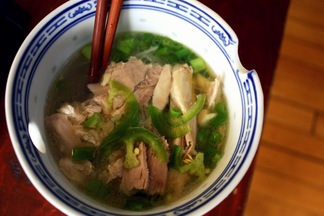 a simple chicken & rice noodle bowl.