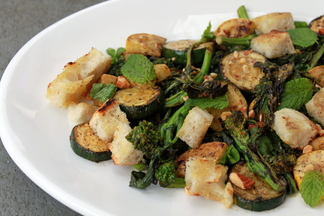 Grilled Bread Salad with Broccoli Rabe and Summer Squash