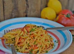 Pasta with Raw Tomatoes & Lemon Infused Olive Oil