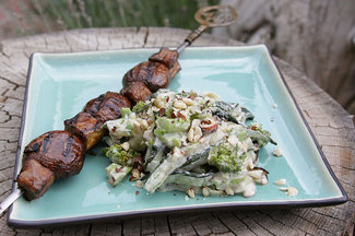 Grilled Zucchini Alfredo with Mushroom and Eggplant Steaks