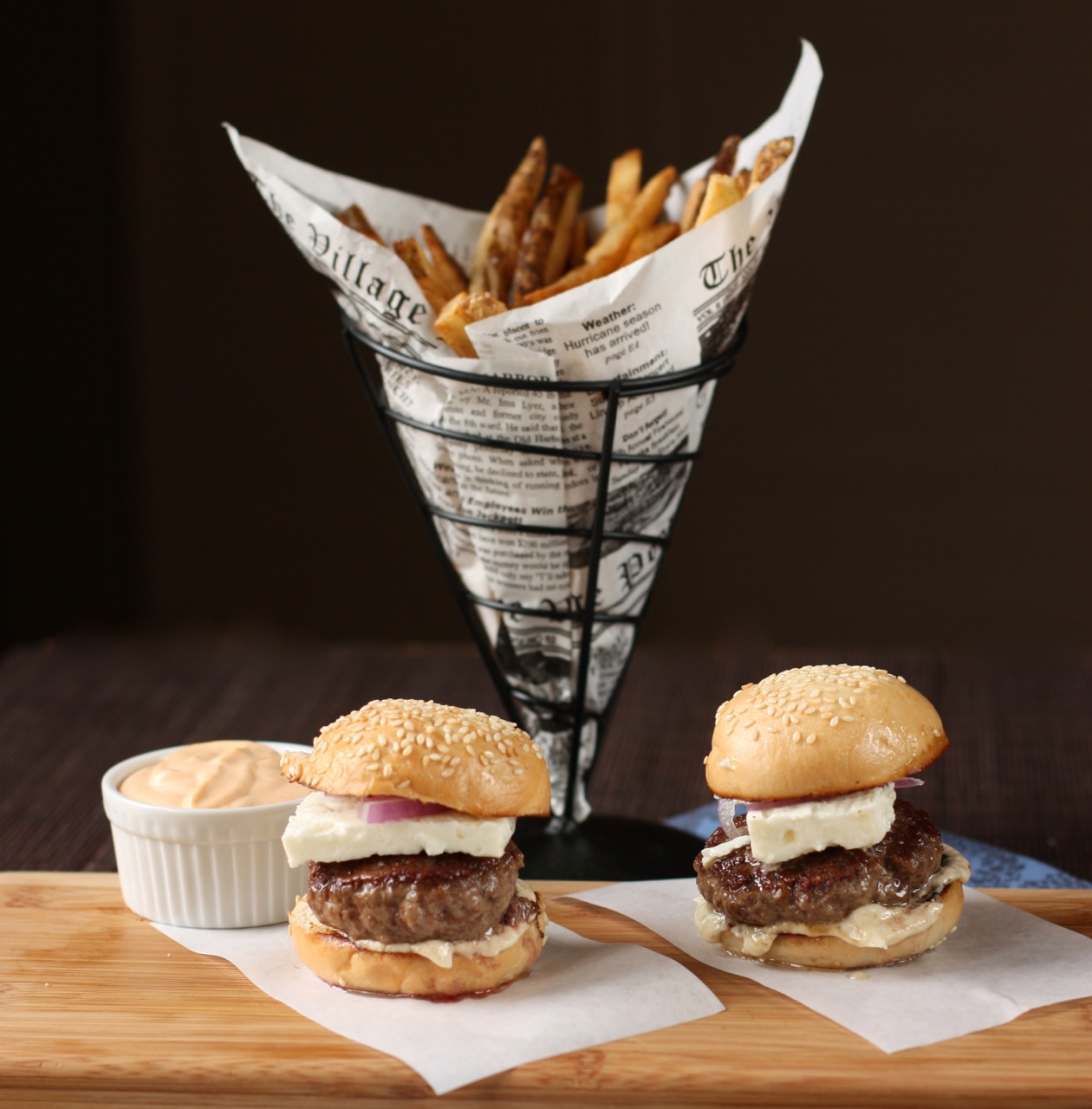 Lamb Sliders with Feta Cheese, Red Onions, and Cumin- Mayonnaise