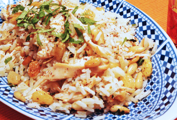 Spiced Lebanese Pine Nuts and Raisins Rice with Turkey
