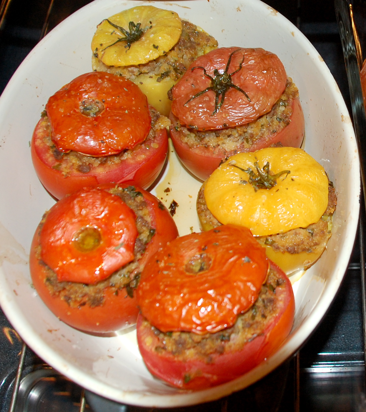 tomates farcies:  vegetarian & beef stuffed tomatoes, bonus QUINOA salad