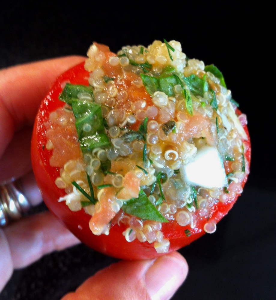 tomates farcies:  vegetarian & beef stuffed tomatoes, bonus QUINOA salad