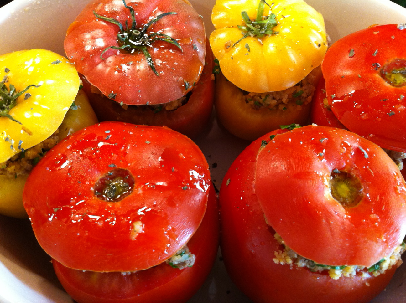 tomates farcies:  vegetarian & beef stuffed tomatoes, bonus QUINOA salad