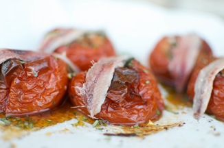Slow Roasted Tomatoes with Filet of Anchovy 