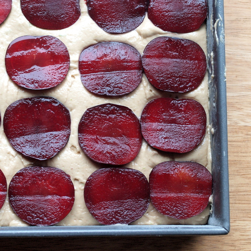 Plum cake with lime and rose