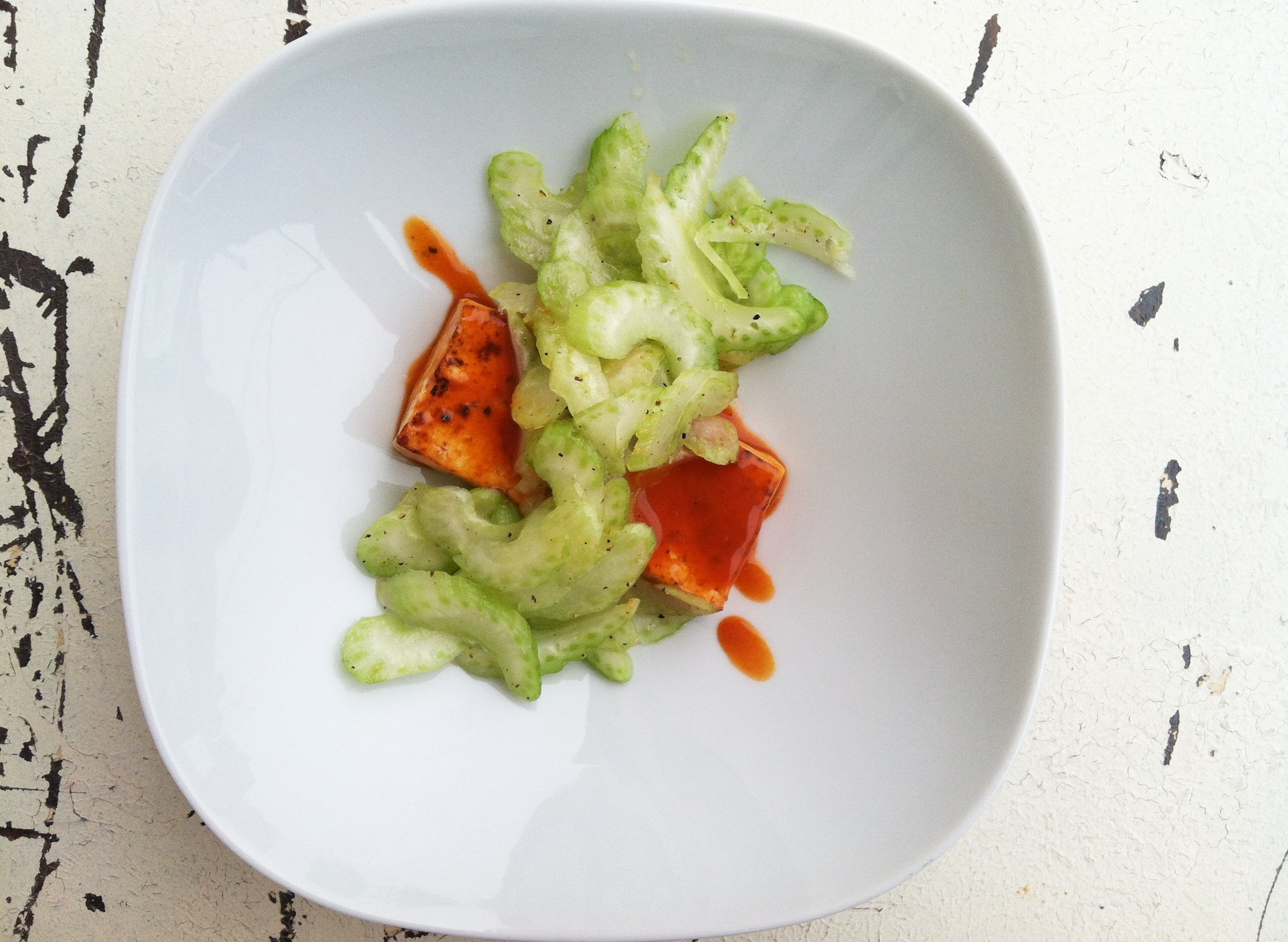 Buffalo Tofu with Celery Salad