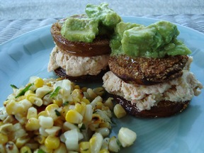 Fried Green Tomato Sandwiches with a Shrimp Spread Filling