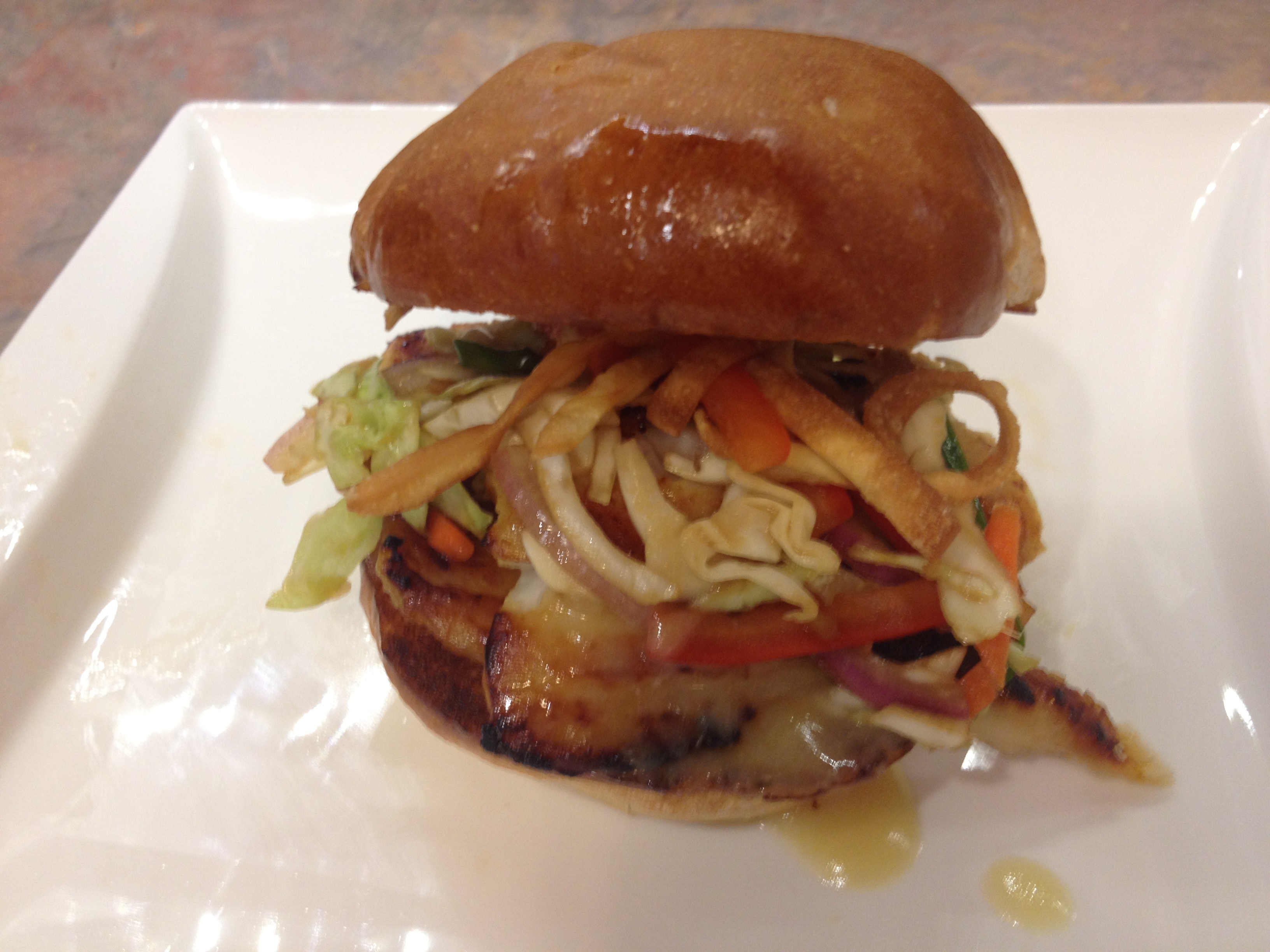 Grilled Miso-Glazed Fish Sandwich with Asian Slaw & Miso Dressing