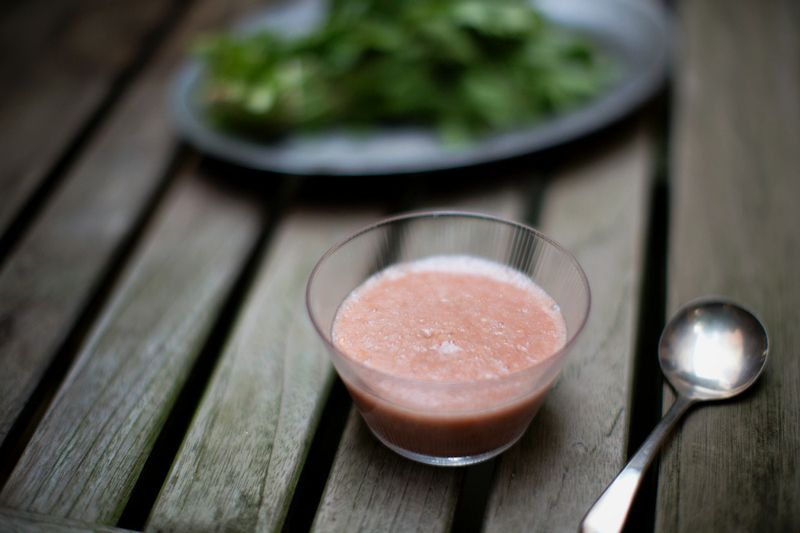 Fridge crisper gazpacho with yogurt but not bell peppers