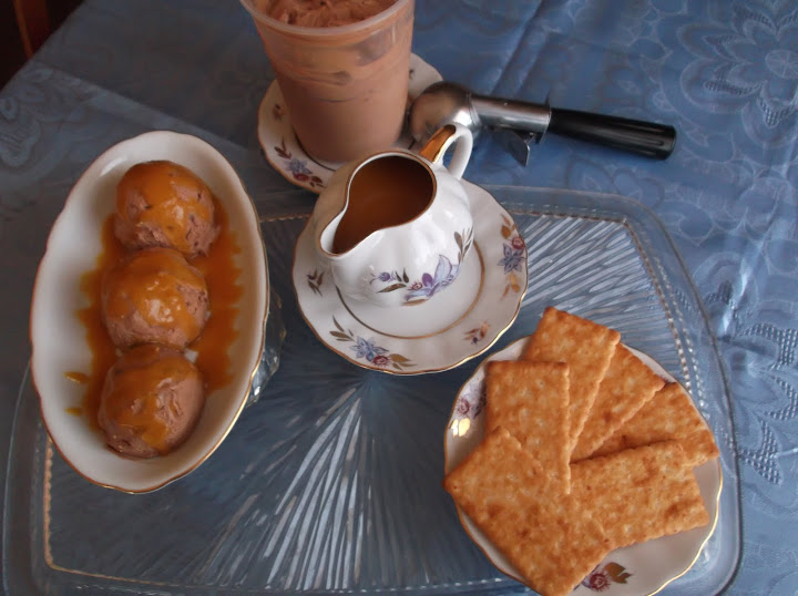 Easy Dulce de Leche-Chocolate Ice Cream Served With Orange Caramel Sauce