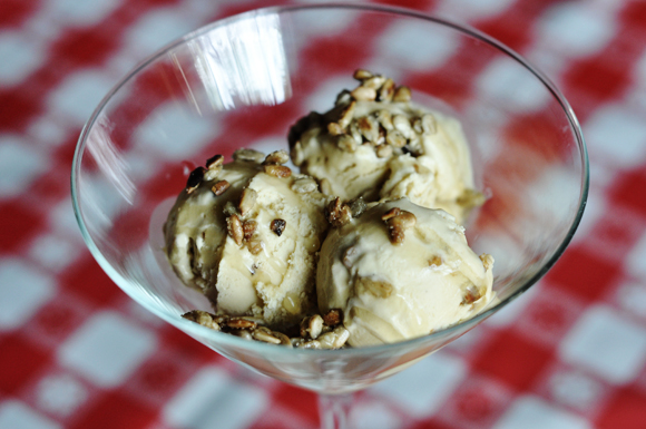 Saffron Maple Ice Cream with honey roasted sunflower seeds