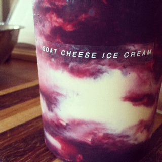 Lemon Verbena Goat Cheese Ice Cream with Blackberry Sauce