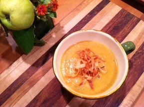 Pumpkin Apple Soup with Salsify Garnish