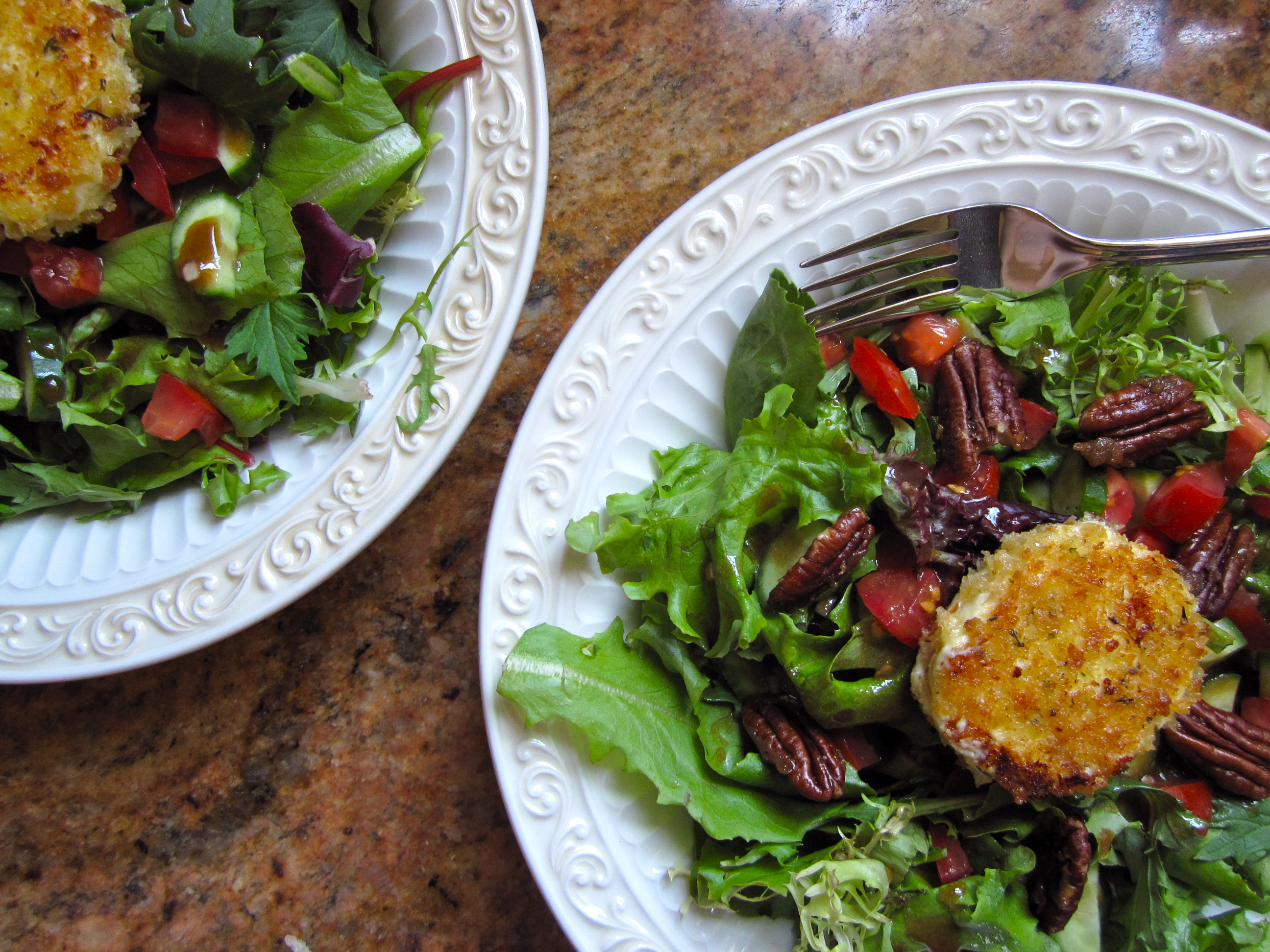 Mixed Greens Salad with Warm Goat Cheese Rounds and Balsamic Vinaigrette