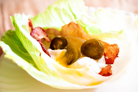 Bacon, Poached Egg, & Jalapeno Lettuce Wraps