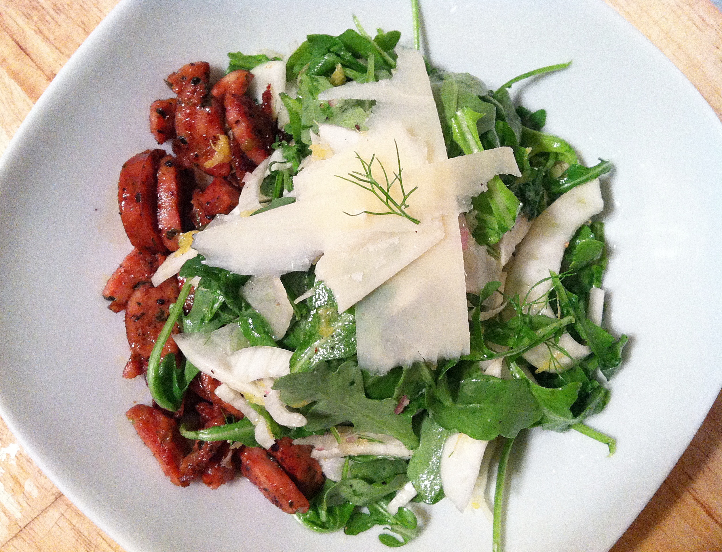 Fennel and Arugula Salad with Pan Seared Chicken Sausage
