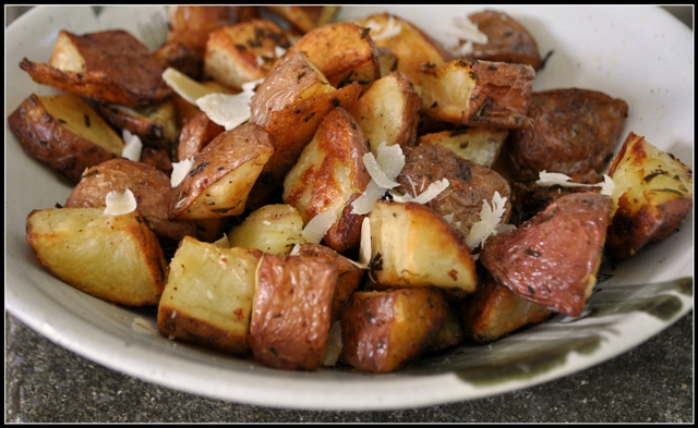 Roasted Potatoes with Rosemary, Truffle Oil, and Parmesan 