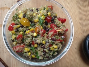 Beanoa (aka Quinoa Salad with Black Beans, Tomatoes, Corn, and Rajas)